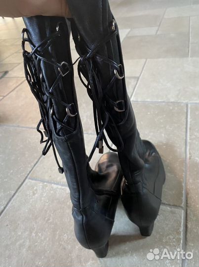 Сапоги кожаные с завязками демисезон