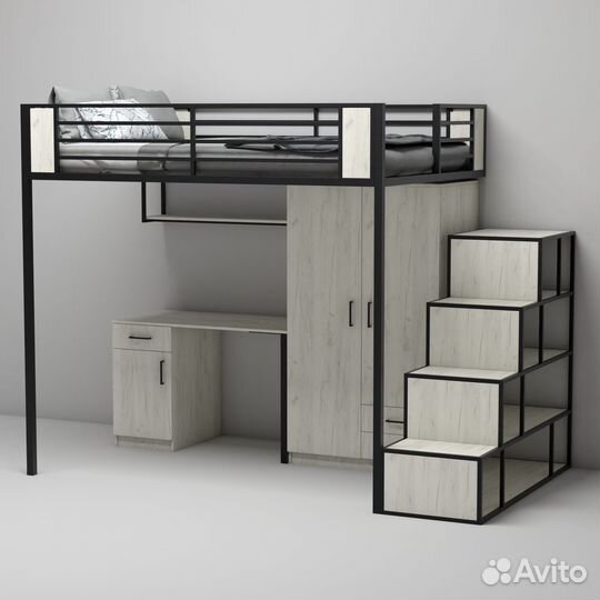Кровать чердак со стеллажем