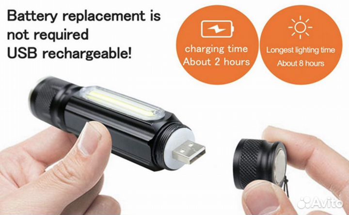 Фонарь ручной FL-6523 Линза, zoom, акб, USB