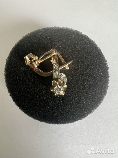 Золотое кольцо серьги с бриллиантом тюльпан СССР