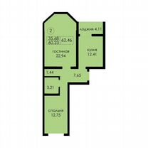 2-к. квартира, 62,5 м², 12/17 эт.