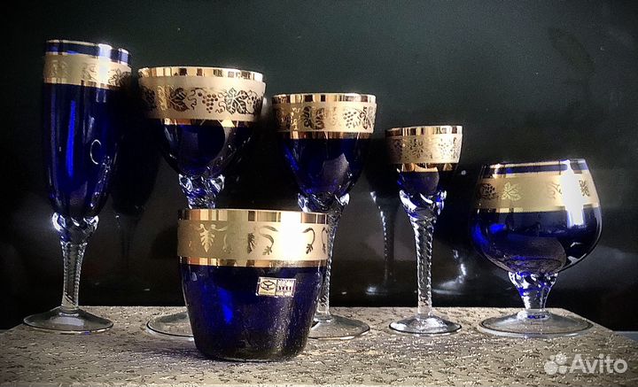 Набор бокалов фужеров кобальт Богемия Чехия
