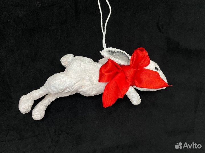 Ватная елочная игрушка Заяц ручная работа