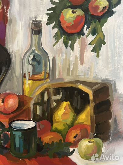 Живопись натюрморт с яблоками