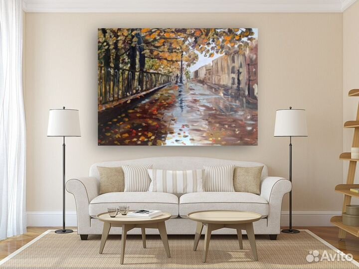 Большая картина маслом городской пейзаж примерка