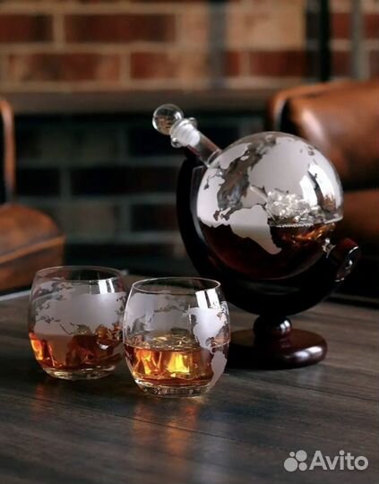 Декантер глобус с бокалами на подставке новый