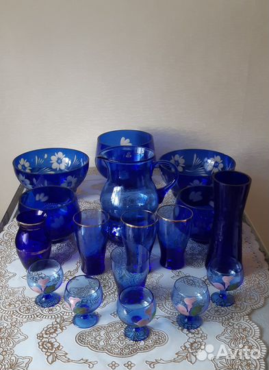 Продам посуду из цветное синего стекла времен СССР