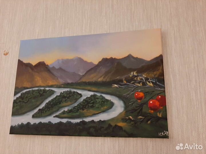 Картина маслом на холсте. Река Аракс - Армения