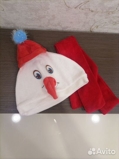 Костюм снеговика (шапка, шарф, штаны-шаровары)