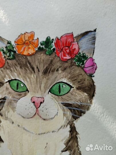 Акварель-скетч Летняя кошка