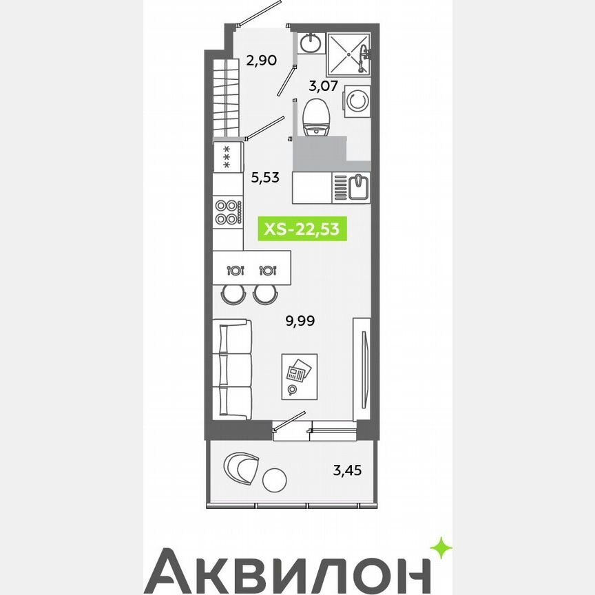 Квартира-студия, 22,5 м², 11/12 эт.