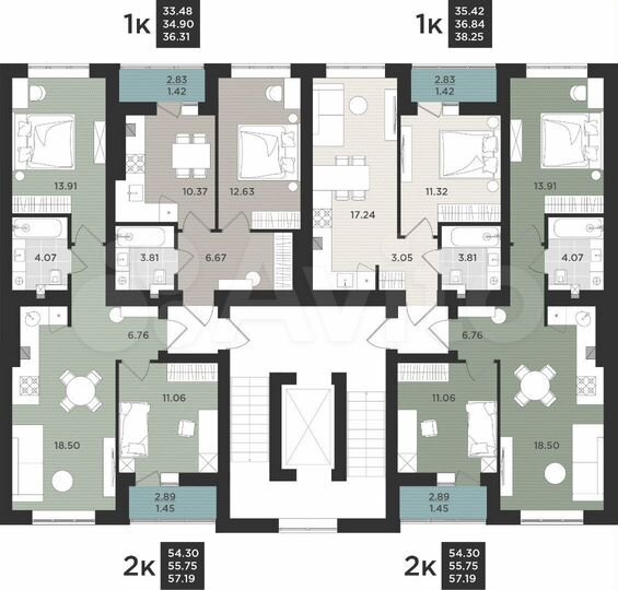 2-к. квартира, 57,2 м², 8/9 эт.