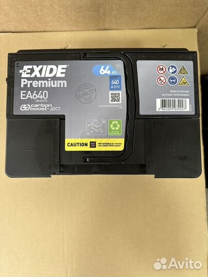 Аккумулятор exide premium EA640 R+ 64Ah 640А (En)