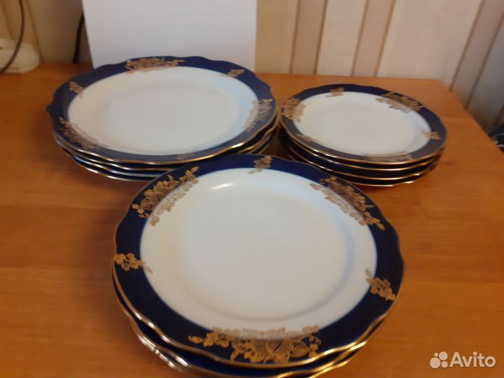 Тарелки кобальт Дулево вырезной край