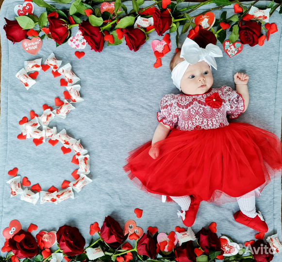 Красное пышное платье для девочки на пол года, 68