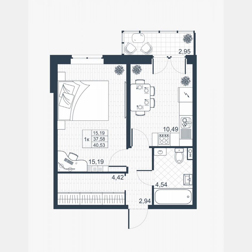 1-к. квартира, 38,5 м², 1/8 эт.