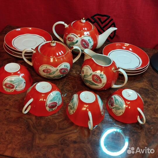 Сервиз чайный Красные маки живопись Дулево