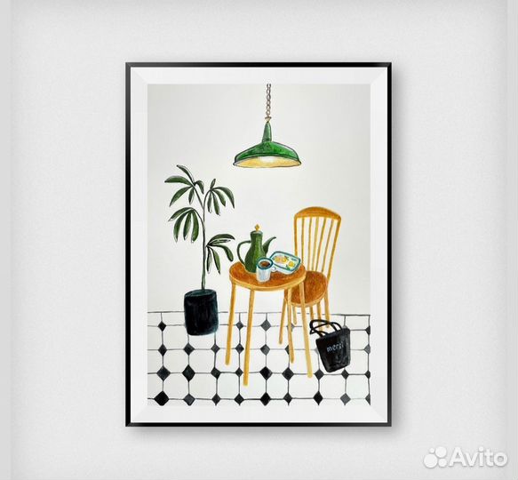 Картина акварель кафе