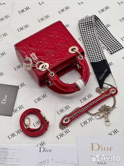 Сумка dior lady mini красная лак