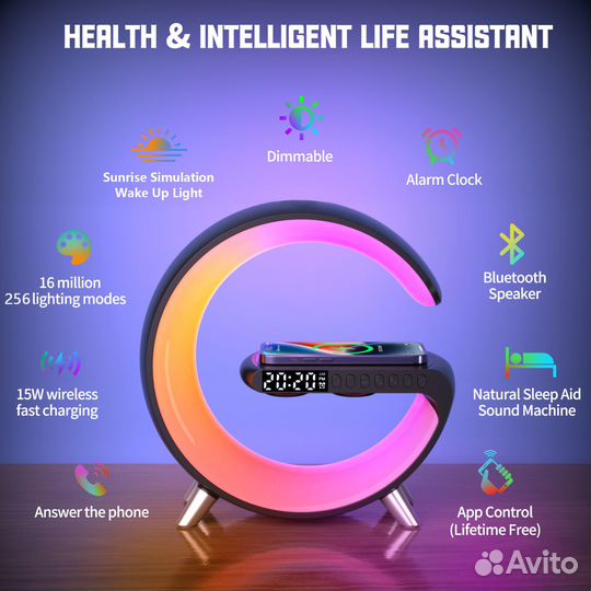 Ночник с беспроводной зарядкой, блютус колонкой