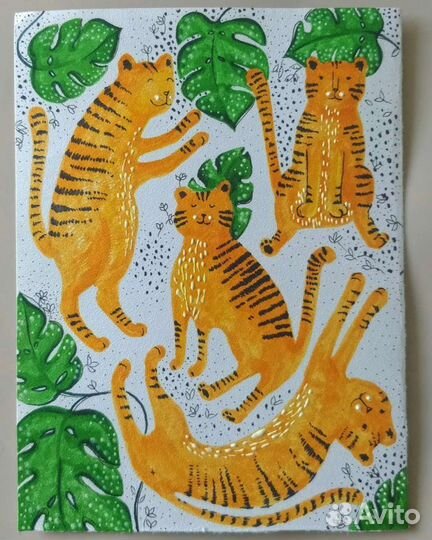 Открытка Тигры в джунглях / ручная работа