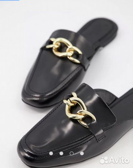 Черные кожаные лоферы с цепочкой