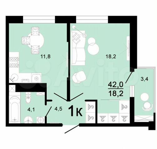 1-к. квартира, 42 м², 4/8 эт.