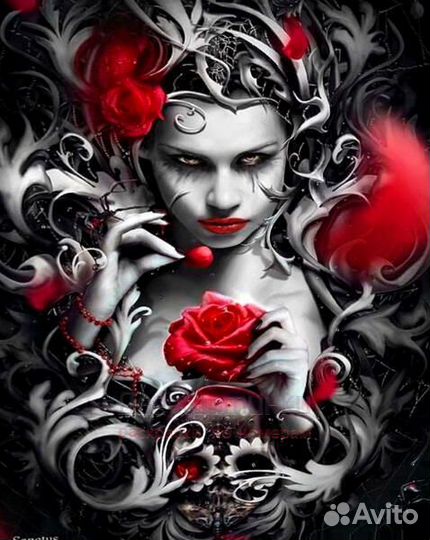 Картина по номерам 40x50 Колдунья и алые розы