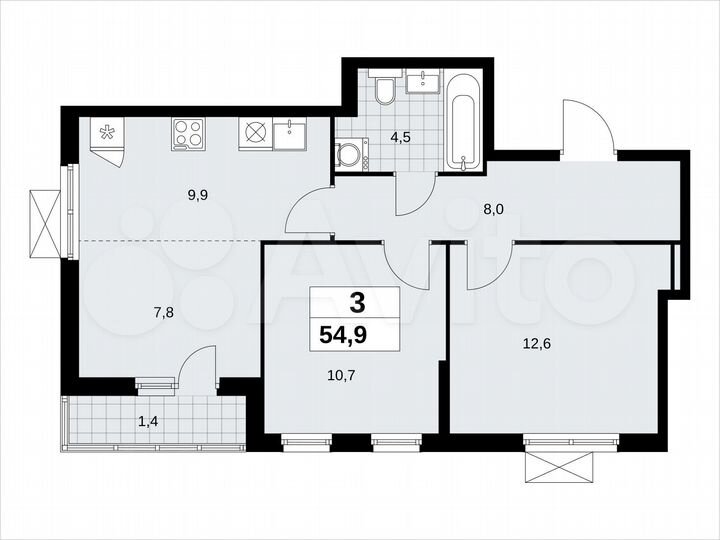 3-к. квартира, 54,9 м², 8/13 эт.