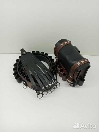 Патронташ с сумкой и подвесом из натуральной кожи