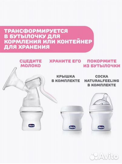 Молокоотсос ручной chicco с бутылочкой