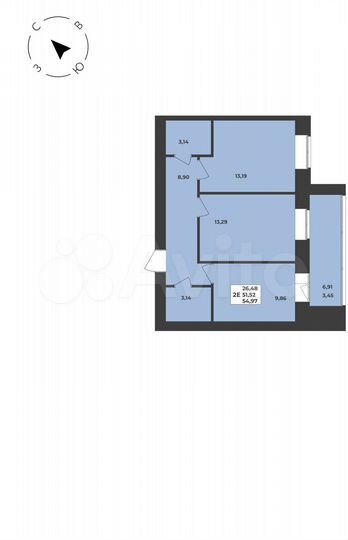 2-к. квартира, 55 м², 4/8 эт.