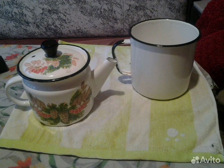 Эмалированная кружка 1 литр, чайник, СССР