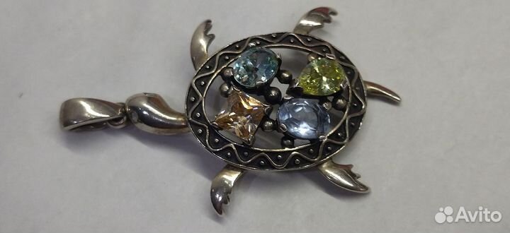 Крупный кулон, подвеска черепаха серебро 925 проба