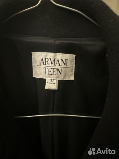 Пальто Armani teen, драповое, черное, на 10-12 лет