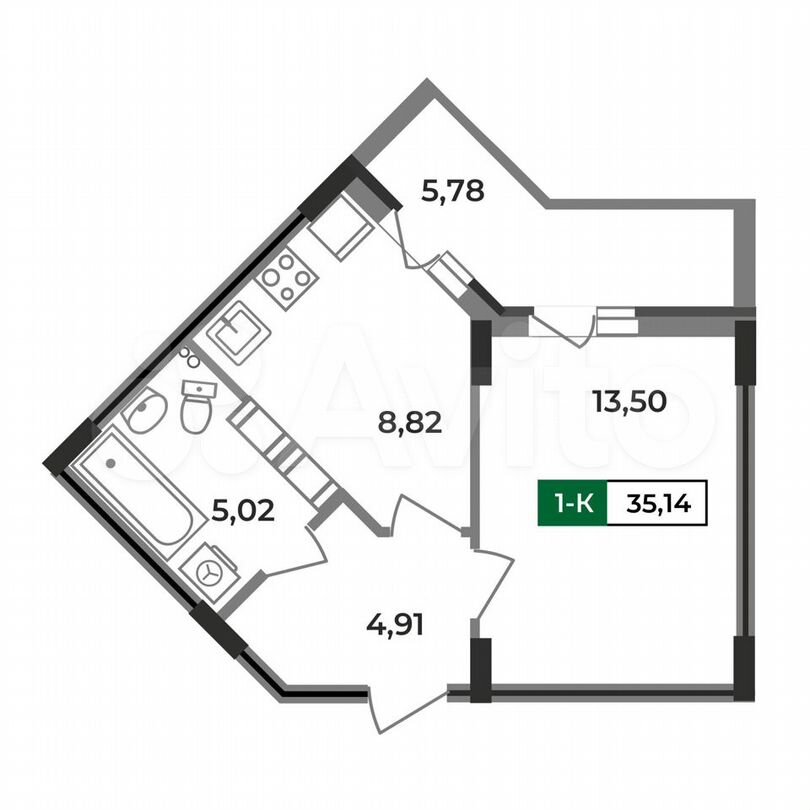 1-к. квартира, 35,1 м², 6/12 эт.