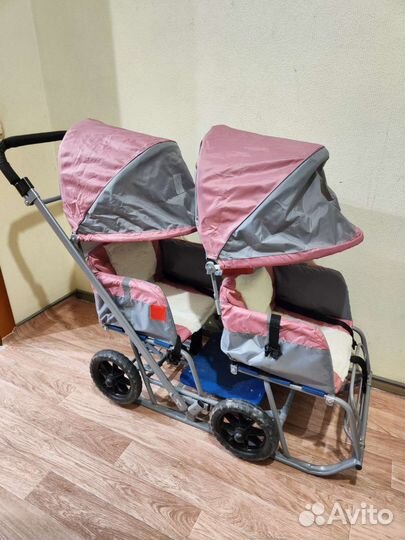 Санки для двойни или погодок с большими колесами