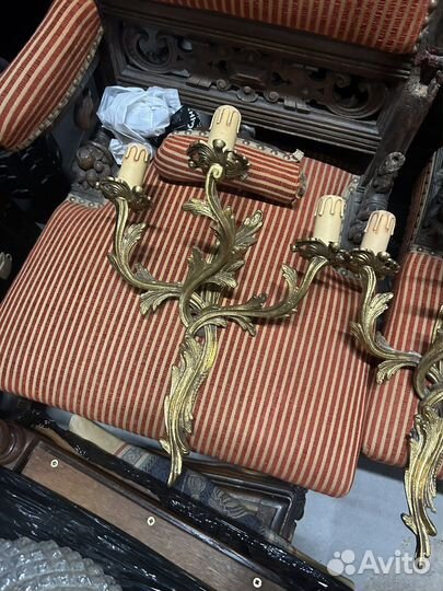 Винтажные бронзовые бра на 3 свечи Италия