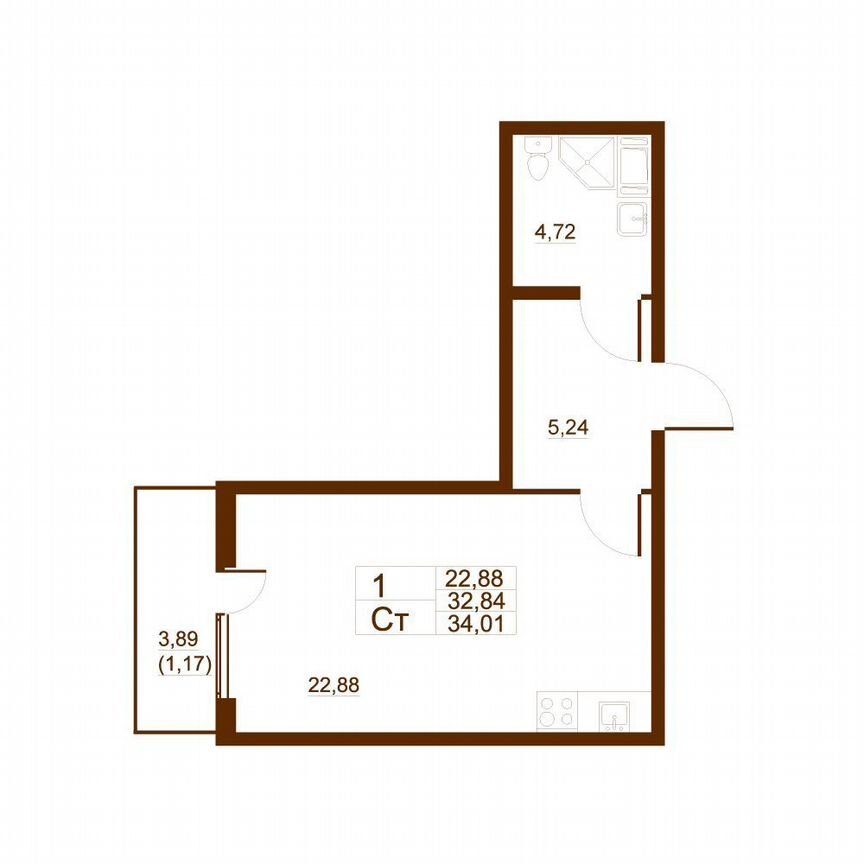 Квартира-студия, 31,7 м², 11/11 эт.