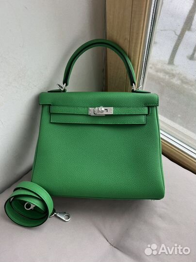 Сумка hermes kelly 25 limited green/caramel