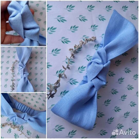 Повязка на резинке Узелок, лён, повязка женская