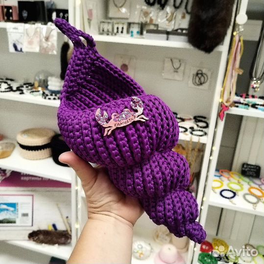 Вязаная корзина ракушка из полиэфирного шнура