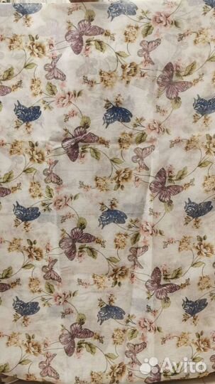 Тюль лён цветы, сакура, бабочки, готовый, новый