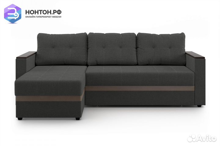 Угловой диван дельфин Атланта Лайт серый / коричне