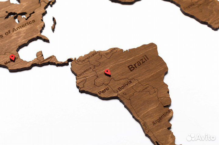 Карта мира из дерева «Brown» 90x54