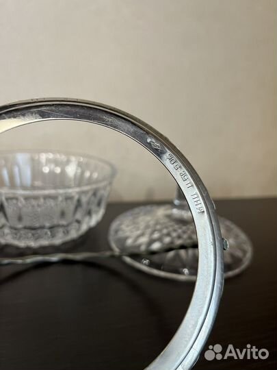 Мельхиоровая хрустальная конфетница с ручкой