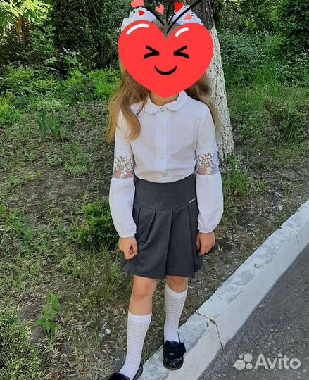 Школьная Рубашка с кружевные рукавами 122 размер