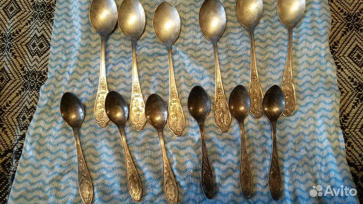 Ложкичайныеложки Серебр-6 шт.,Мельхиоров-6шт