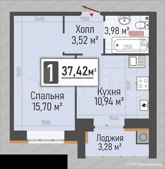 1-к. квартира, 37,4 м², 5/10 эт.