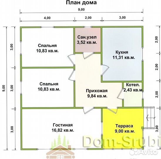 Шлиссельбург. Дом из бруса Д-1 (9х9). Звоните